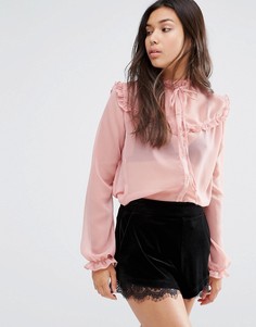 Прозрачная блузка с оборкой и горловиной на завязке Motel - Фиолетовый