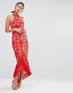 Кружевное платье миди с высокой горловиной Jarlo - Красный