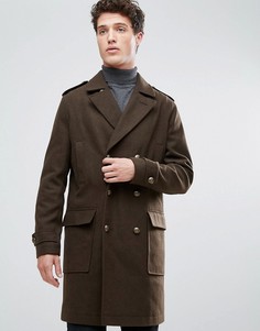 Удлиненное пальто милитари из ткани с добавлением шерсти Stanley Adams - Зеленый