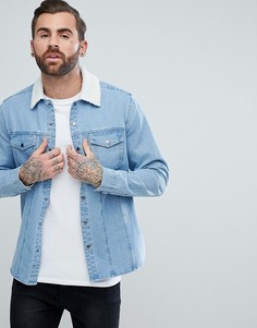 Джинсовая рубашка навыпуск с отделкой из искусственного меха ASOS - Синий