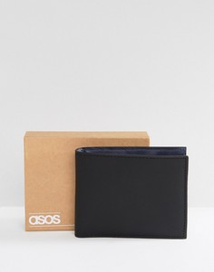 Черный кожаный бумажник с синим внутренним кармашком для монет ASOS - Черный