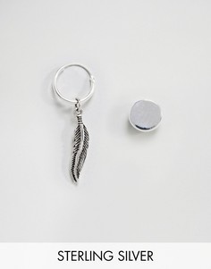Серебряные серьги с дизайном в виде кольца с подвеской-пером и гвоздика ASOS - Серебряный