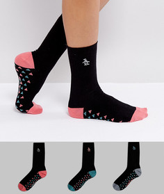 Набор из 3 пар черных носков с разноцветными треугольниками Penguin - Черный