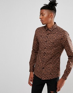 Приталенная рубашка с леопардовым принтом ASOS - Коричневый