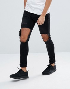 Черные обтягивающие джинсы с рваной отделкой Mennace - Черный