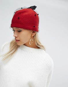 Красная шапка с вуалью Helene Berman - Красный