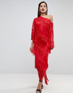 Платье миди на одно плечо с бахромой ASOS EDITION - Красный