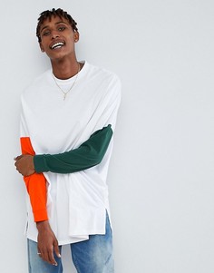 Белый длинный оверсайз-лонгслив с контрастными рукавами ASOS - Белый