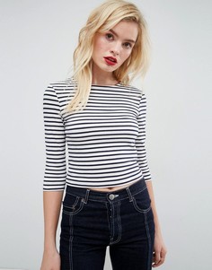 Кроп-топ в полоску с длинными рукавами и круглым вырезом ASOS - Мульти