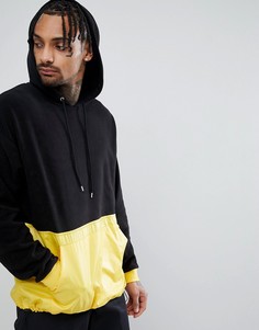 Флисовый oversize-худи удлиненного кроя со вставкой и фиксаторами ASOS - Черный