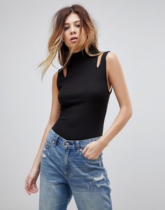 Боди в рубчик с высоким воротом Free People - Черный