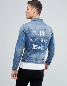Джинсовая куртка с принтом на спине Jack & Jones Intelligence - Синий