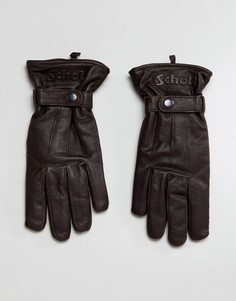Коричневые кожаные перчатки на флисовой подкладке Schott - Коричневый