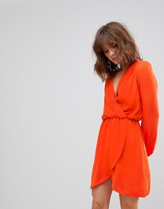 Платье с длинными рукавами и запахом Love - Оранжевый