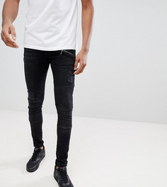 Выбеленные черные супероблегающие джинсы с рваной отделкой ASOS TALL - Черный