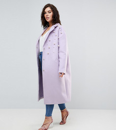 Мягкое пальто с искусственным жемчугом ASOS CURVE - Фиолетовый