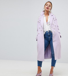 Мягкое пальто с искусственным жемчугом ASOS PETITE - Фиолетовый
