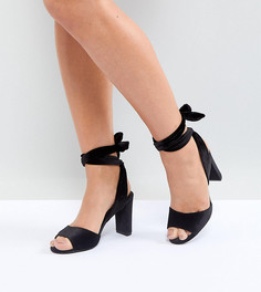 Бархатные босоножки на блочном каблуке для широкой стопы New Look - Черный