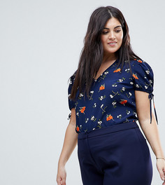 Блузка с цветочным принтом и ленточными завязками Fashion Union Plus - Темно-синий