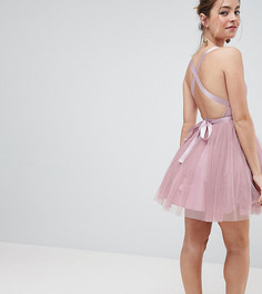 Платье мини для выпускного из тюля с лентой-завязкой ASOS PETITE PREMIUM - Розовый