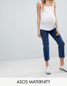 Прямые джинсы с завышенной талией и необработанными краями ASOS MATERNITY AUTHENTIC - Синий