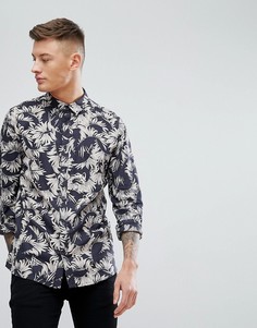 Черная рубашка классического кроя с принтом перьев New Look - Черный