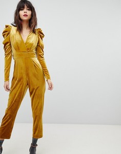 Бархатный комбинезон с глубоким вырезом River Island - Желтый
