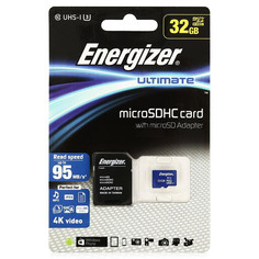 Карта памяти 32Gb - Energizer Micro Secure Digital HC Class 10 UHS-I U3 Ultimate FMDAAU032A с переходником под SD