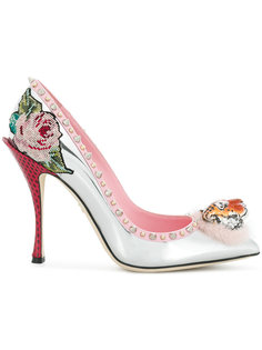 туфли с заклепками и цветочным украшением Dolce & Gabbana
