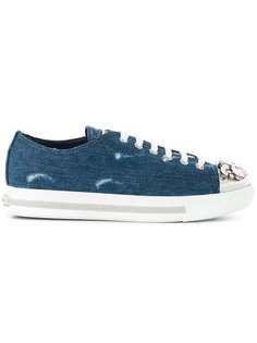 crystal-embellished denim sneakers Miu Miu