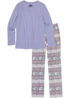 Пижама из органического хлопка (цвет белой шерсти/сиреневый с рисунком) Bonprix