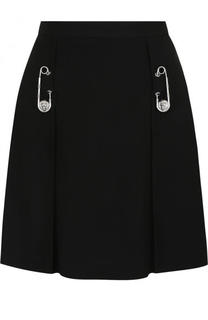 Однотонная мини-юбка с декоративными булавками Versace