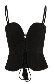 Приталенный замшевый топ со шнуровкой Saint Laurent