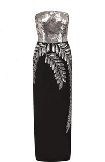 Платье-макси с контрастным декорированным лифом Oscar de la Renta