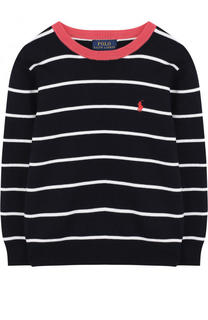 Хлопковый пуловер в полоску с контрастной отделкой Polo Ralph Lauren