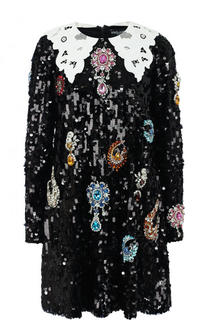 Мини-платье с отложным кружевным воротником и пайетками Dolce &amp; Gabbana