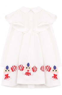 Хлопковое платье свободного кроя с принтом и оборками Fendi Roma