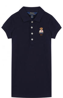 Хлопковое мини-платье прямого кроя с вышивкой Polo Ralph Lauren