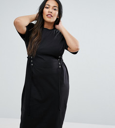 Платье-футболка миди с отделкой под корсет ASOS CURVE - Черный