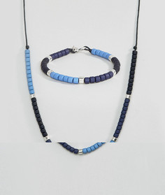 Браслет и ожерелье с бусинами в комплекте Icon Brand - Синий