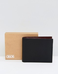 Черный кожаный бумажник с бордовой внутренней частью ASOS - Черный