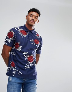 Свободная футболка-поло из пике с цветочным принтом ASOS - Мульти