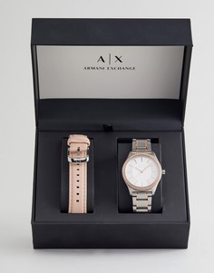 Часы со сменным кожаным ремешком в подарочном наборе Armani Exchange AX7103 - Белый