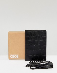 Черный кожаный бумажник с крокодиловым рисунком и цепочкой ASOS - Черный