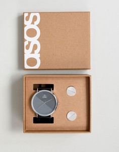 Подарочный набор с часами и запонками ASOS - Черный