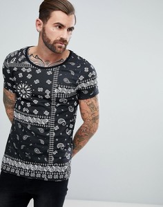 Футболка с овальным вырезом и платочным принтом ASOS - Черный
