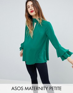 Блузка с рукавами клеш и вырезом ASOS Maternity PETITE - Зеленый