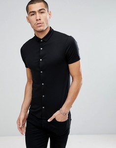 Черная узкая рубашка с короткими рукавами Emporio Armani - Черный