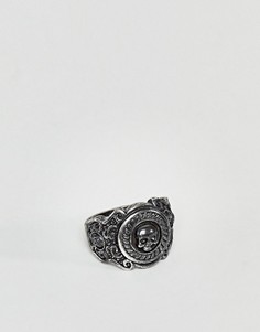 Черное кольцо с гравированным черепом Rebel Heritage - Черный