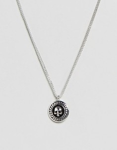 Серебристое ожерелье с гравированным черепом на медальоне Rebel Heritage - Серебряный